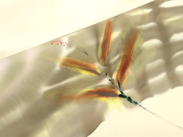 平和屋着物●虹色創家　本郷大田子　塩瀬　九寸名古屋帯　草木文　正絹　逸品　CABJ9362dy