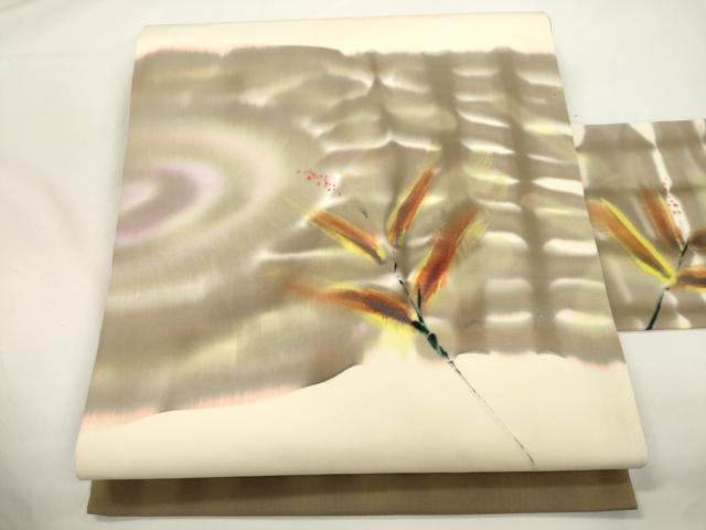 平和屋着物●虹色創家　本郷大田子　塩瀬　九寸名古屋帯　草木文　正絹　逸品　CABJ9362dy