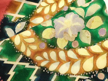 平和屋着物●九寸名古屋帯　辻が花　金彩　鬼しぼ縮緬　正絹　逸品　CABJ9363dy
