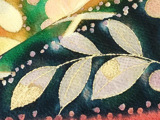 平和屋着物●九寸名古屋帯　辻が花　金彩　鬼しぼ縮緬　正絹　逸品　CABJ9363dy