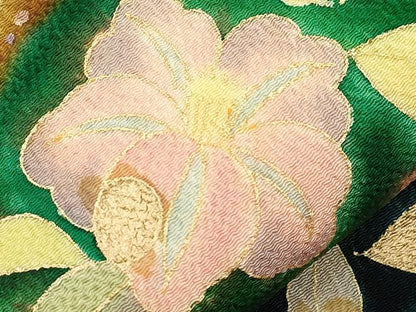 平和屋着物●九寸名古屋帯　辻が花　金彩　鬼しぼ縮緬　正絹　逸品　CABJ9363dy