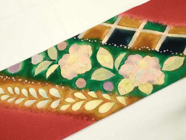 平和屋着物●九寸名古屋帯　辻が花　金彩　鬼しぼ縮緬　正絹　逸品　CABJ9363dy