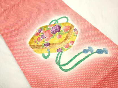 平和屋着物●名門　藤娘きぬたや・総絞り　九寸開き名古屋帯　文箱花文　正絹　逸品　CABJ9365dy