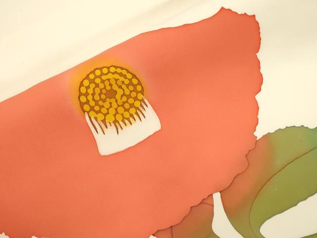 平和屋着物●塩瀬　九寸名古屋帯　作家物　ろうけつ染め　椿　正絹　逸品　CABJ9369dy