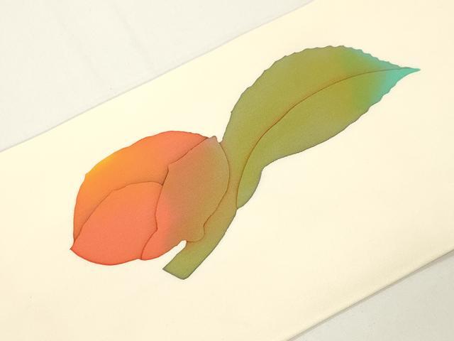 平和屋着物●塩瀬　九寸名古屋帯　作家物　ろうけつ染め　椿　正絹　逸品　CABJ9369dy
