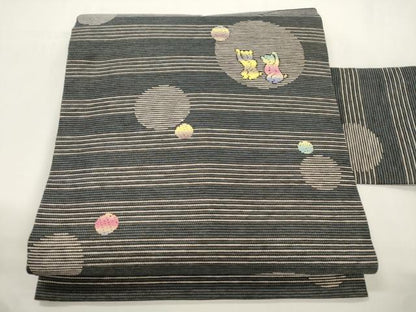 平和屋着物●九寸名古屋帯　動物丸文　正絹　逸品　CABJ9370dy