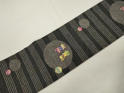 平和屋着物●九寸名古屋帯　動物丸文　正絹　逸品　CABJ9370dy
