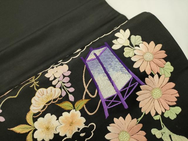 平和屋着物●アンティーク　大正ロマン　太鼓柄　京袋帯　総手刺繍　山乃花　黒地　金糸　正絹　逸品　CABJ9371dy