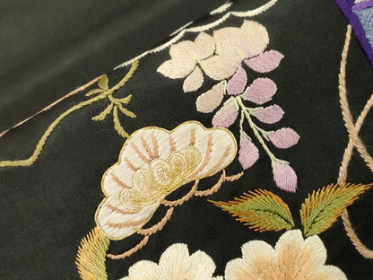 平和屋着物●アンティーク　大正ロマン　太鼓柄　京袋帯　総手刺繍　山乃花　黒地　金糸　正絹　逸品　CABJ9371dy