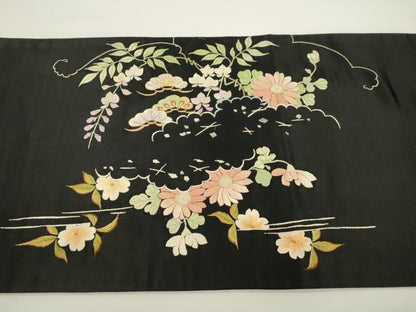 平和屋着物●アンティーク　大正ロマン　太鼓柄　京袋帯　総手刺繍　山乃花　黒地　金糸　正絹　逸品　CABJ9371dy