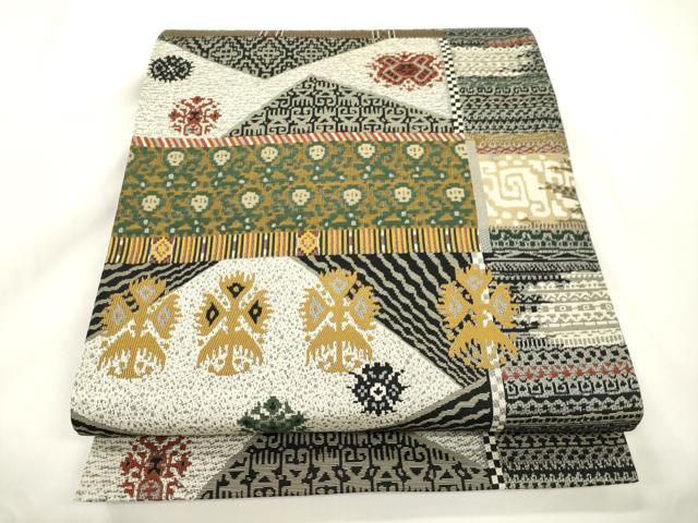 平和屋着物●全通柄袋帯　抽象文様　正絹　逸品　CABJ9374dy