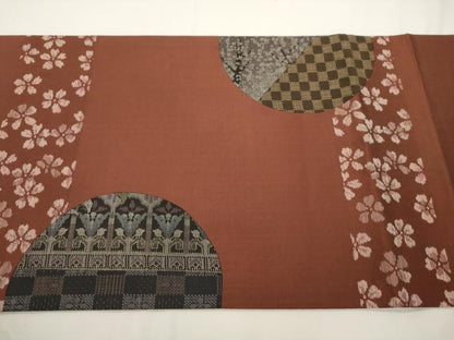 平和屋着物●両面　太鼓柄袋帯　本場大島紬　切嵌　草花丸文　正絹　逸品　CABJ9376dy