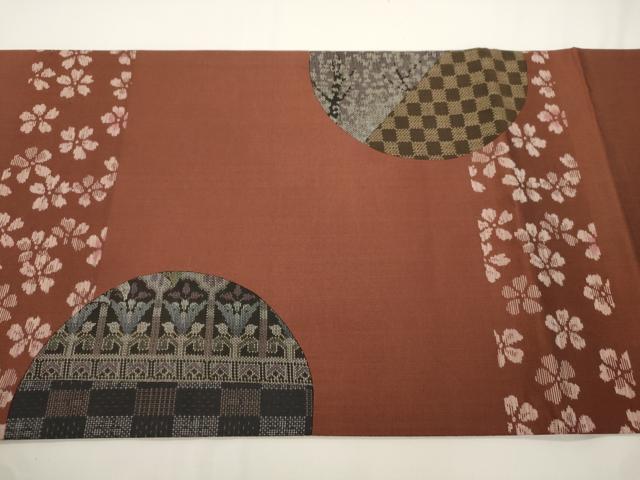 平和屋着物●両面　太鼓柄袋帯　本場大島紬　切嵌　草花丸文　正絹　逸品　CABJ9376dy