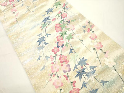 平和屋着物●「美しいキモノ」お馴染みのメーカー　となみ織物　六通柄袋帯　草花文　金糸　正絹　逸品　CABJ9377dy