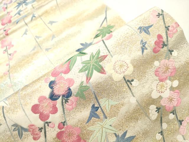 平和屋着物●「美しいキモノ」お馴染みのメーカー　となみ織物　六通柄袋帯　草花文　金糸　正絹　逸品　CABJ9377dy