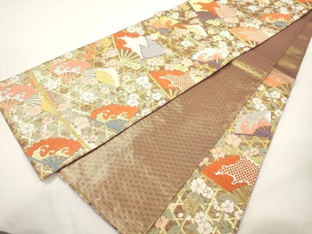 平和屋着物●六通柄袋帯 唐織 扇面花文 金銀糸 正絹 逸品 CABJ9378dy