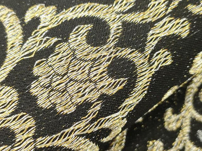 平和屋着物●両面　六通柄袋帯　花唐草文　黒地　金糸　正絹　逸品　CABJ9379dy