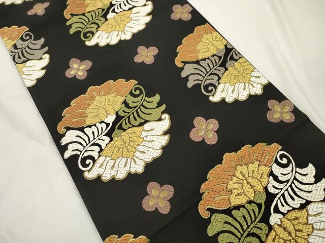 平和屋着物▼六通柄袋帯　唐織　更紗文　黒地　本金箔　正絹　逸品　CABJ9380dy