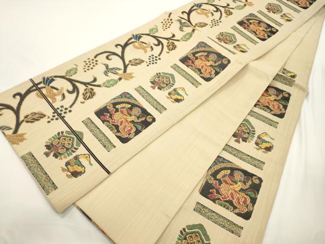 平和屋着物●六通柄袋帯　人物文　正絹　逸品　CABJ9387dy