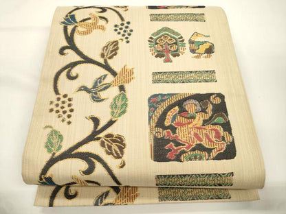 平和屋着物●六通柄袋帯　人物文　正絹　逸品　CABJ9387dy