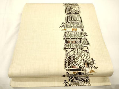 平和屋着物●六通柄袋帯　陣屋織　風景文　正絹　逸品　CABJ9390dy