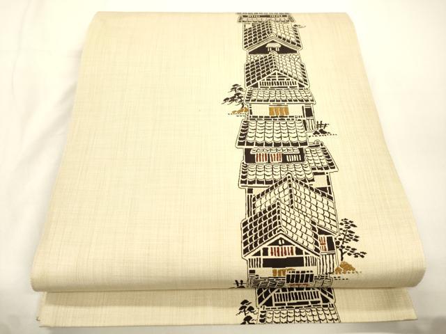 平和屋着物●六通柄袋帯　陣屋織　風景文　正絹　逸品　CABJ9390dy