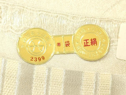 平和屋着物▽西陣　御薗織物謹製　両面　六通柄袋帯　スリーシーズン　春夏秋　格子柄　金糸　証紙付き　正絹　逸品　CABJ9396dy