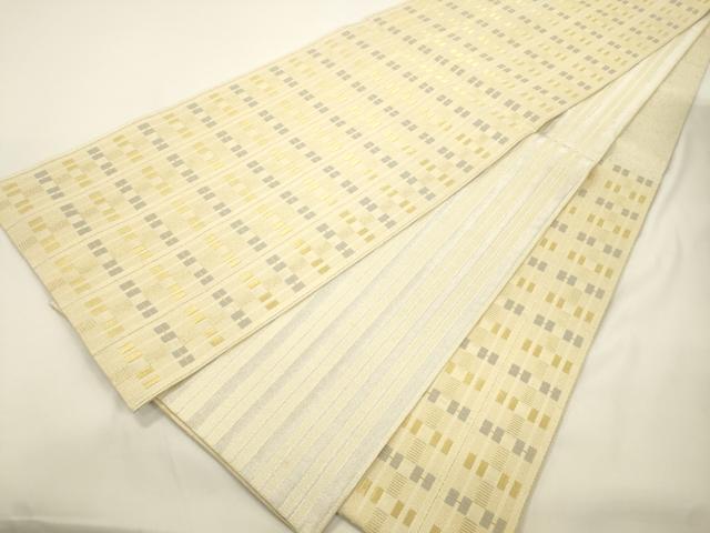 平和屋着物▽西陣　御薗織物謹製　両面　六通柄袋帯　スリーシーズン　春夏秋　格子柄　金糸　証紙付き　正絹　逸品　CABJ9396dy