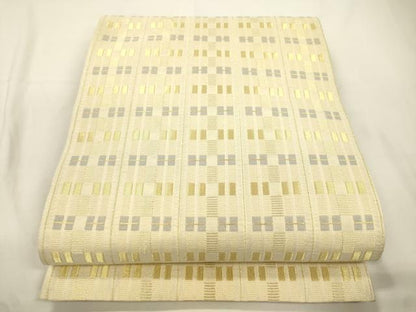 平和屋着物▽西陣　御薗織物謹製　両面　六通柄袋帯　スリーシーズン　春夏秋　格子柄　金糸　証紙付き　正絹　逸品　CABJ9396dy