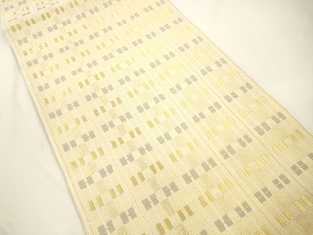 平和屋着物▽西陣　御薗織物謹製　両面　六通柄袋帯　スリーシーズン　春夏秋　格子柄　金糸　証紙付き　正絹　逸品　CABJ9396dy