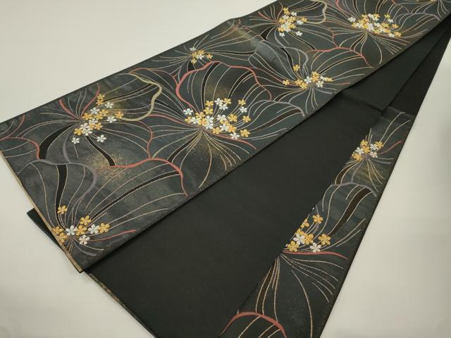 平和屋着物●染色作家　草野一騎　六通柄袋帯　一騎箔　花尽くし文　黒地　金糸　正絹　逸品　CABJ9400dy