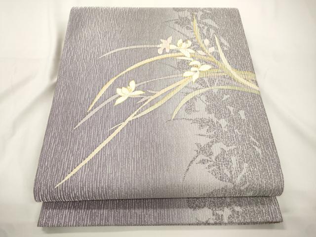 平和屋着物●六通柄袋帯　輝鱗作　綺羅草紙　草花文　金彩　銀通し地　正絹　逸品　CABJ9402dy