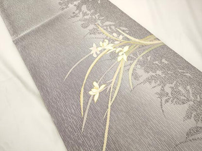 平和屋着物●六通柄袋帯　輝鱗作　綺羅草紙　草花文　金彩　銀通し地　正絹　逸品　CABJ9402dy