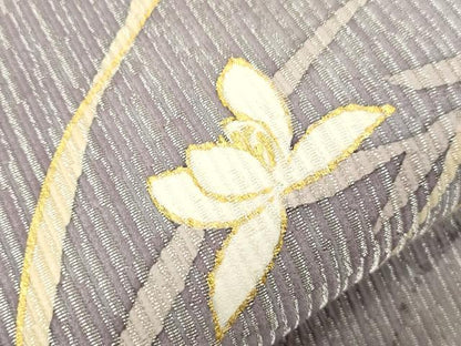 平和屋着物●六通柄袋帯　輝鱗作　綺羅草紙　草花文　金彩　銀通し地　正絹　逸品　CABJ9402dy