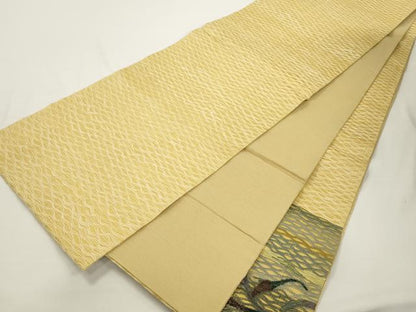 平和屋着物▽太鼓柄袋帯　スリーシーズン　春夏秋　すくい織　草木文　金銀糸　正絹　逸品　CABJ9408dy