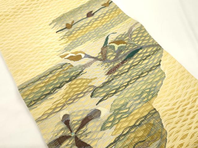 平和屋着物▽太鼓柄袋帯　スリーシーズン　春夏秋　すくい織　草木文　金銀糸　正絹　逸品　CABJ9408dy
