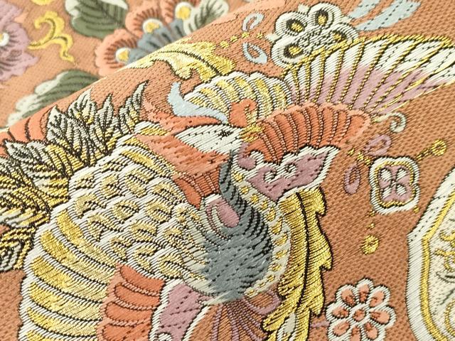 平和屋着物●六通柄袋帯　唐織　更紗松竹梅花鳥文　黒地　金糸　正絹　逸品　CABJ9409dy