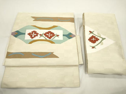 平和屋着物●つけ帯　すくい織　草花文　正絹　逸品　CABJ9416dy
