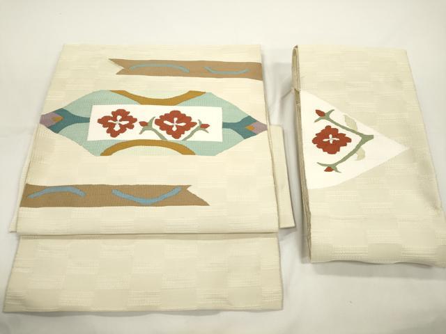平和屋着物●つけ帯　すくい織　草花文　正絹　逸品　CABJ9416dy