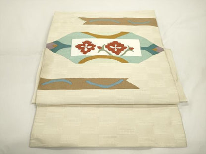 平和屋着物●つけ帯　すくい織　草花文　正絹　逸品　CABJ9416dy