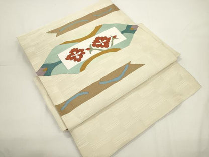 平和屋着物●つけ帯　すくい織　草花文　正絹　逸品　CABJ9416dy