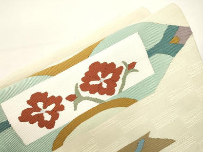 平和屋着物●つけ帯　すくい織　草花文　正絹　逸品　CABJ9416dy