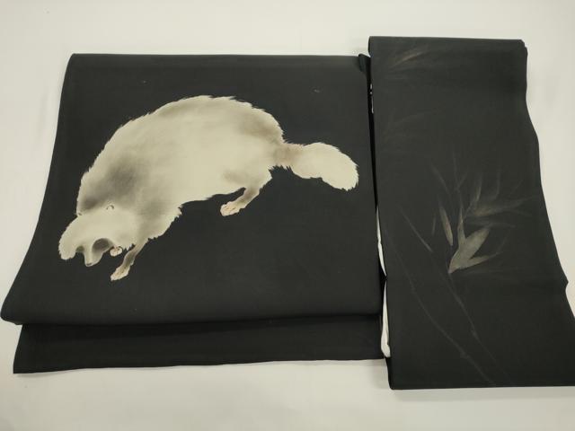 平和屋着物●つけ帯　狸　黒地　正絹　逸品　CABJ9419dy