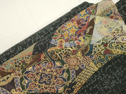 平和屋着物●つけ帯　切嵌草花文　金銀糸　正絹　逸品　CABJ9420dy