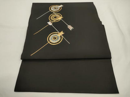 平和屋着物●塩瀬　つけ帯　的　矢　黒地　金銀糸　正絹　逸品　CABJ9423dy
