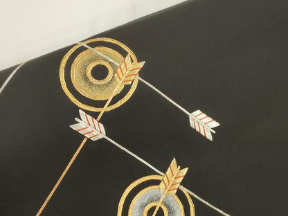 平和屋着物●塩瀬　つけ帯　的　矢　黒地　金銀糸　正絹　逸品　CABJ9423dy