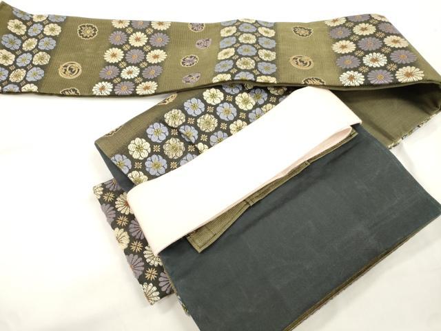 平和屋着物●ワンタッチつけ帯　花尽くし文　金糸　正絹　逸品　CABJ9430dy