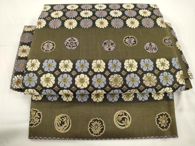 平和屋着物●ワンタッチつけ帯　花尽くし文　金糸　正絹　逸品　CABJ9430dy