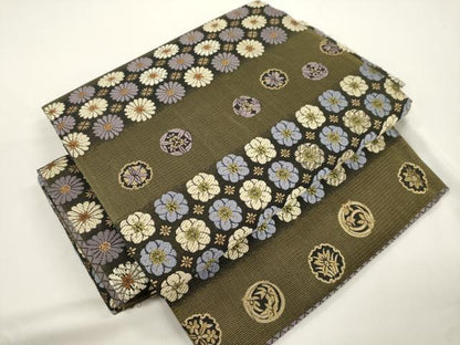 平和屋着物●ワンタッチつけ帯　花尽くし文　金糸　正絹　逸品　CABJ9430dy