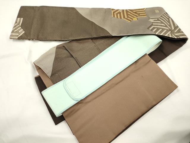 平和屋着物●ワンタッチつけ帯　色紙重ね文　金銀糸　正絹　逸品　CABJ9432dy